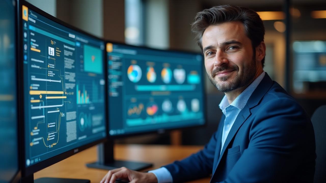 AI automation professional working with intelligent workflow systems and business process automation tools